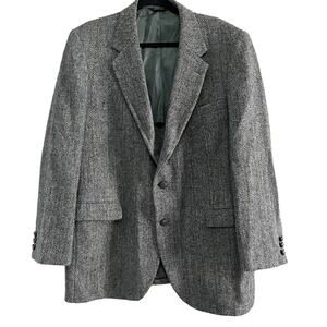 Stafford Harris Tweed Vintage Gray Herringbone 2 Button Sport Coat Blazer 48
